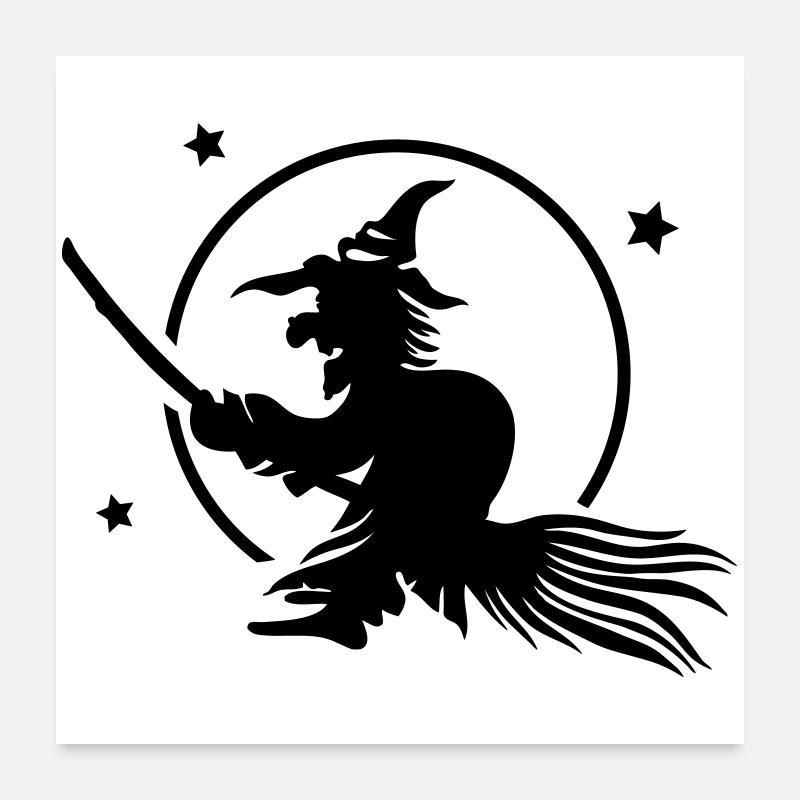 Halloween witch on a broom. Full moon time. Poster 24" x 24" (60x60 cm)