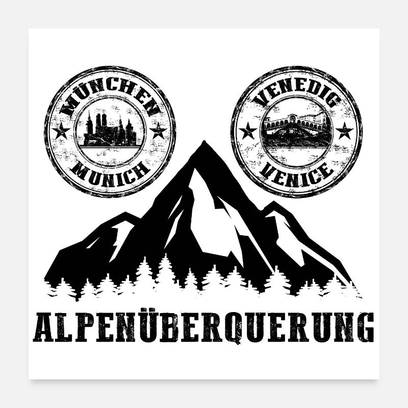 Alpenüberquerung München - Venedig - Poster 60x60 cm - Weiß