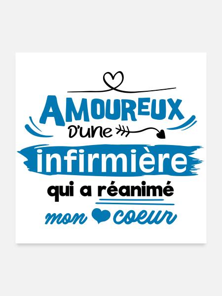Amoureux d'une infirmière ! humour - Poster 60 x 60 cm - blanc - Devant