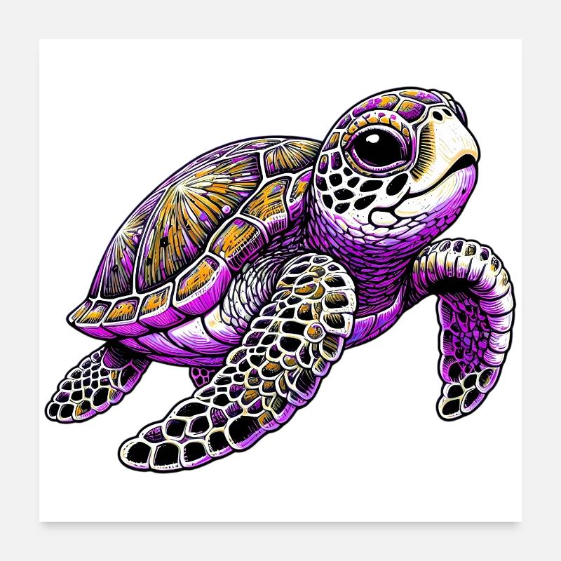 Schildkröte - Poster 60x60 cm - Weiß