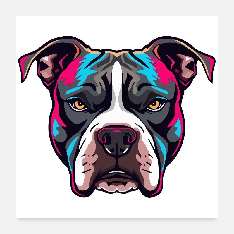 Neon Pitbull Portrait Poster 24" x 24" (60x60 cm)