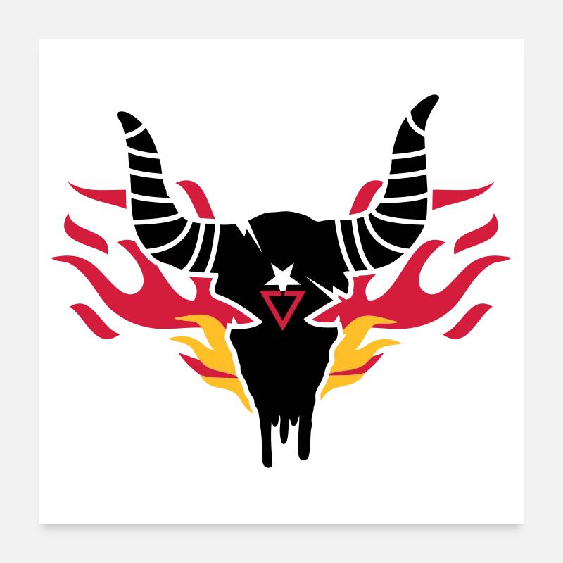 Bull crâne avec des flammes Poster 60 x 60 cm