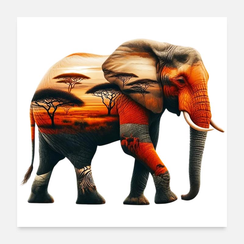 Elefant - Poster 60x60 cm - Weiß