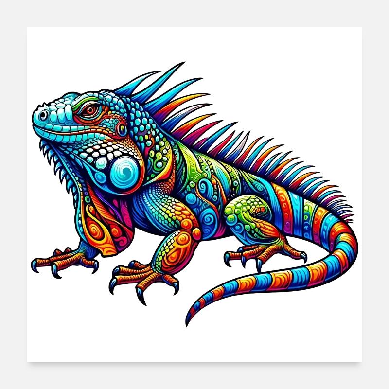 Leguan - Poster 60x60 cm - Weiß
