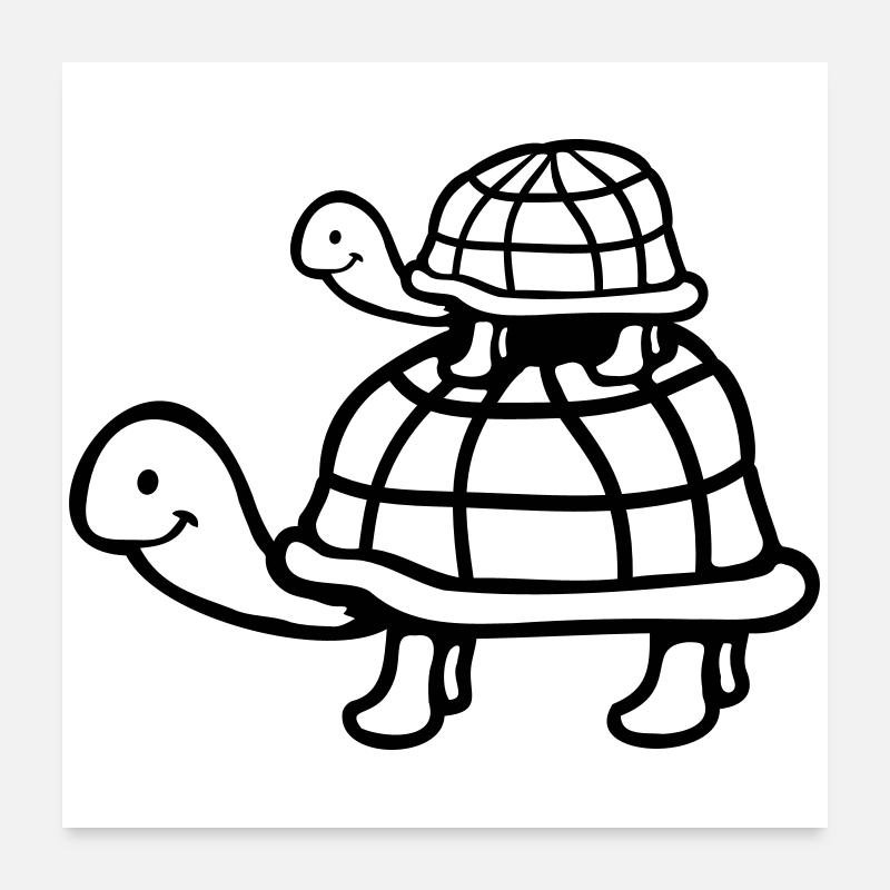 2 Schildkröten Huckepack Mama Papa Kind reiten süß Poster 60x60 cm