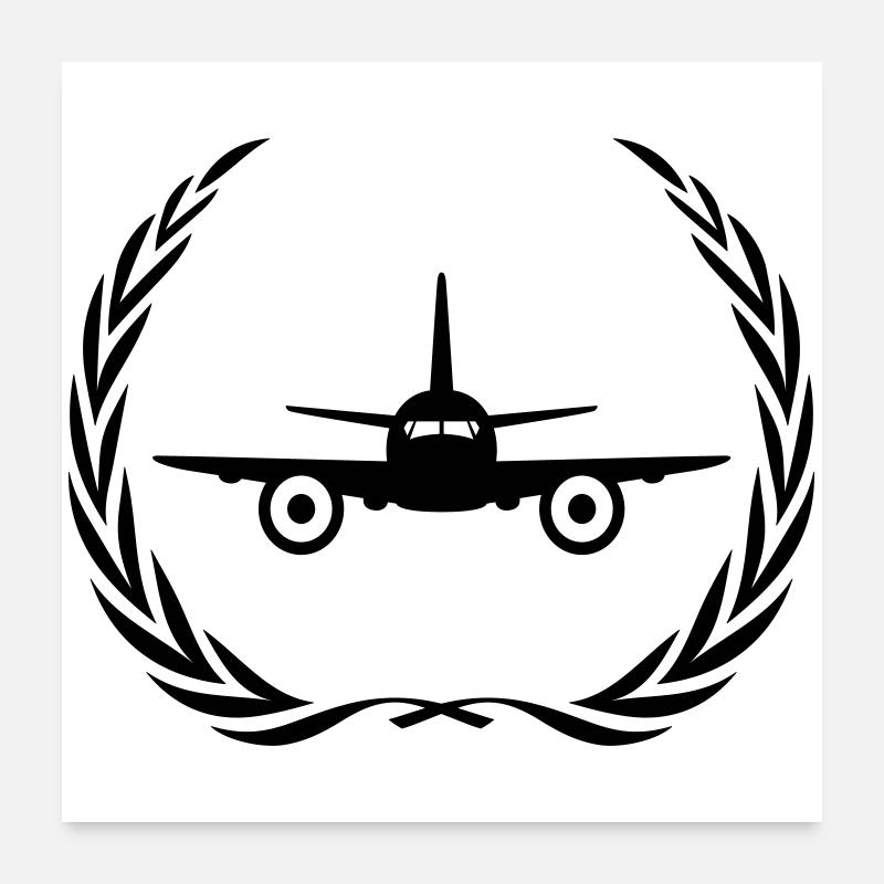 Couronne de symbole d’avion - Poster 60 x 60 cm - blanc