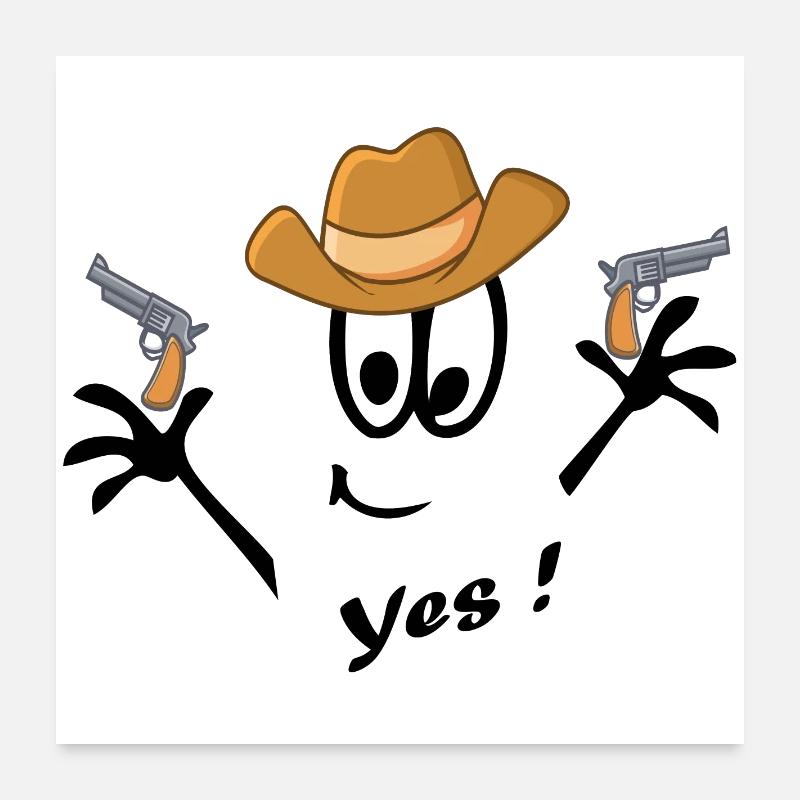 Cowboy, Karneval, Comic - Poster 60x60 cm - Weiß