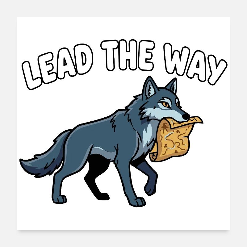Lead the Way Wolf mit Pergament Poster 60x60 cm