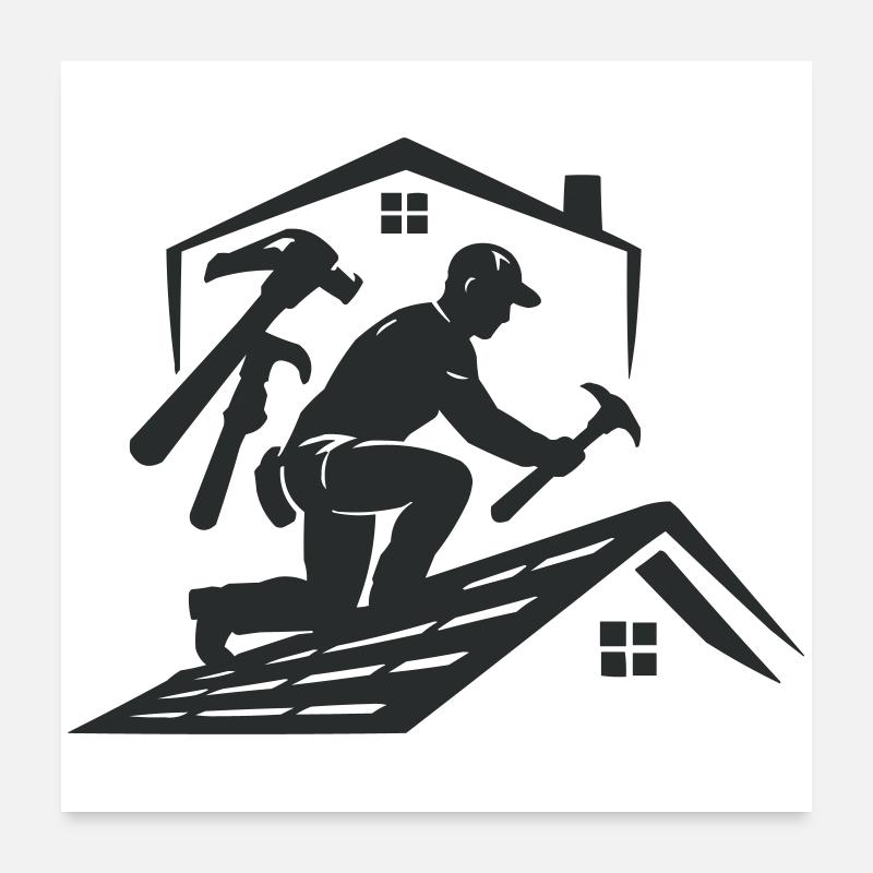 Dachhandwerker Silhouette Dachdecker Poster 60x60 cm
