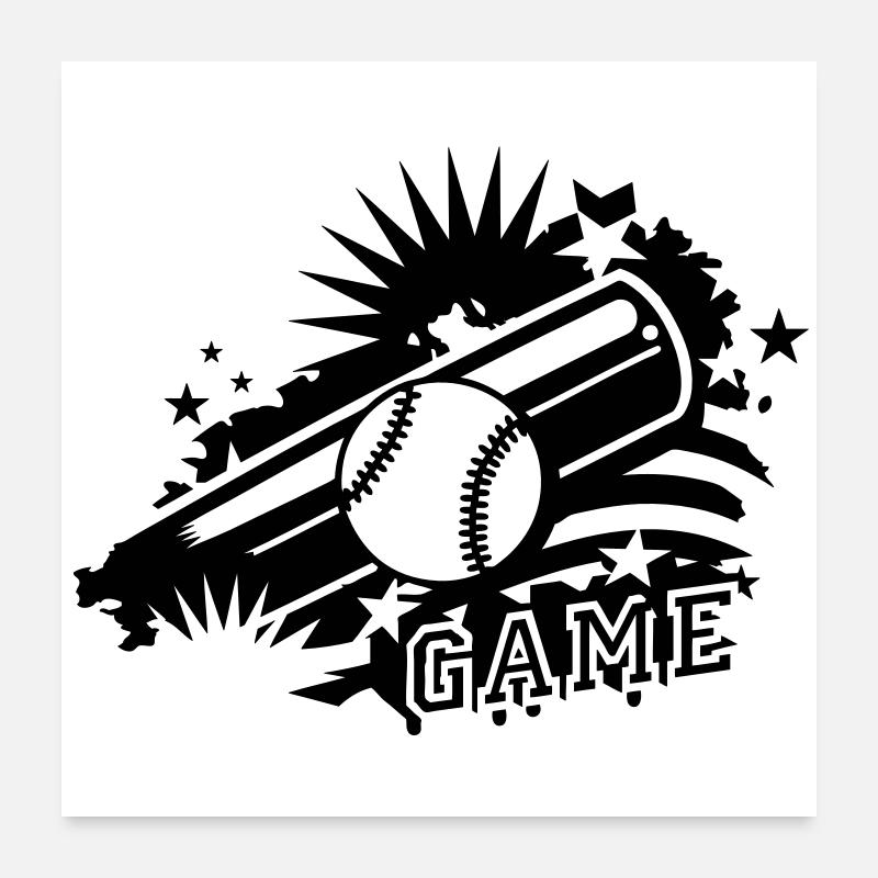 Une balle de baseball et une batte de base-ball Poster 60 x 60 cm