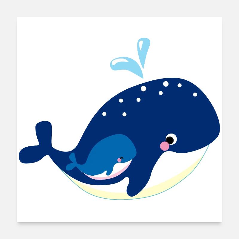 Petite baleine avec motif de la mer mère Poster 60 x 60 cm