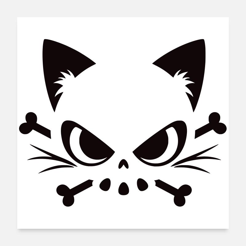 Crâne de chat | Motif minimaliste de Skull & Bones Poster 60 x 60 cm