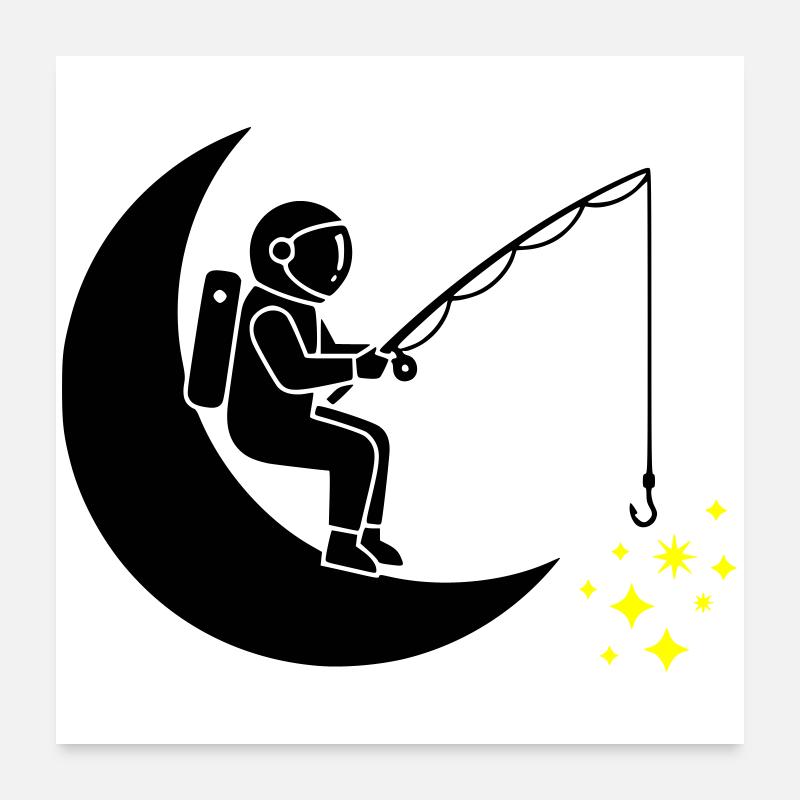 Lune Étoile de pêche pour astronautes Poster 60 x 60 cm