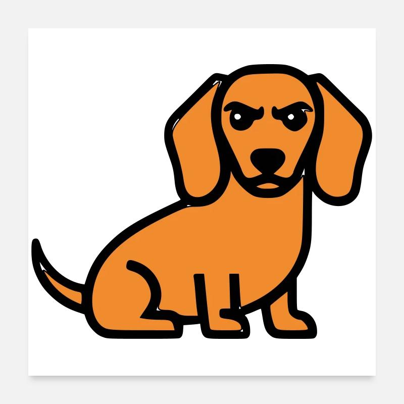Dackel Hund Braun Comic - Poster 60x60 cm - Weiß
