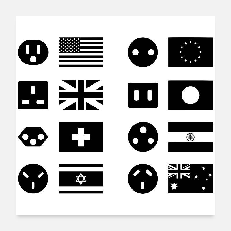 Types de connecteurs internationaux Poster 60 x 60 cm