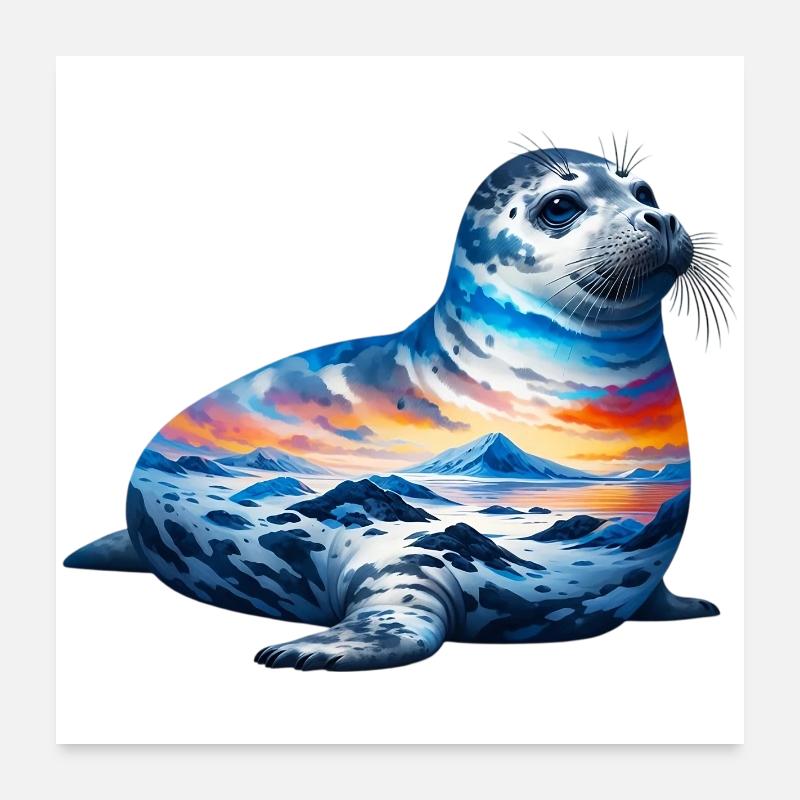Phoque - Poster 60 x 60 cm - blanc
