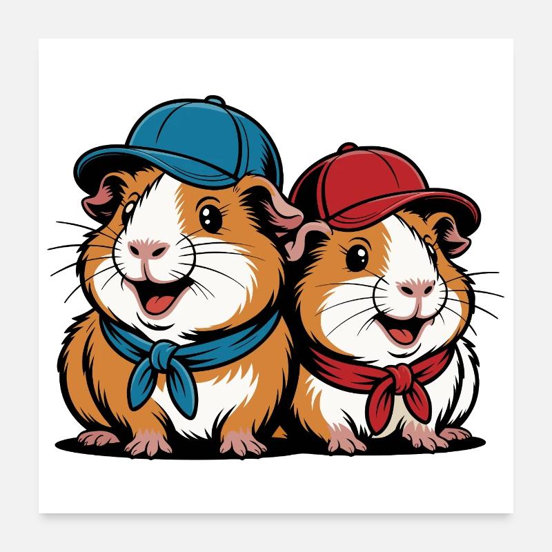 Amis cochons d’Inde mignons – Motif drôle d’animal Poster 60 x 60 cm