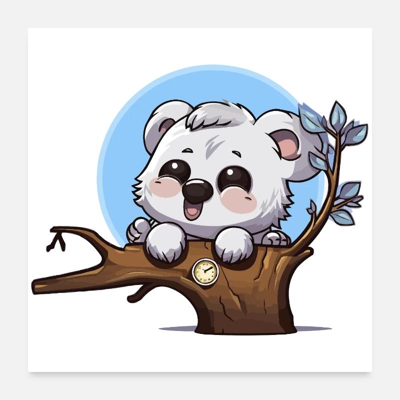Petit panda sur la branche avec une horloge Poster 60 x 60 cm
