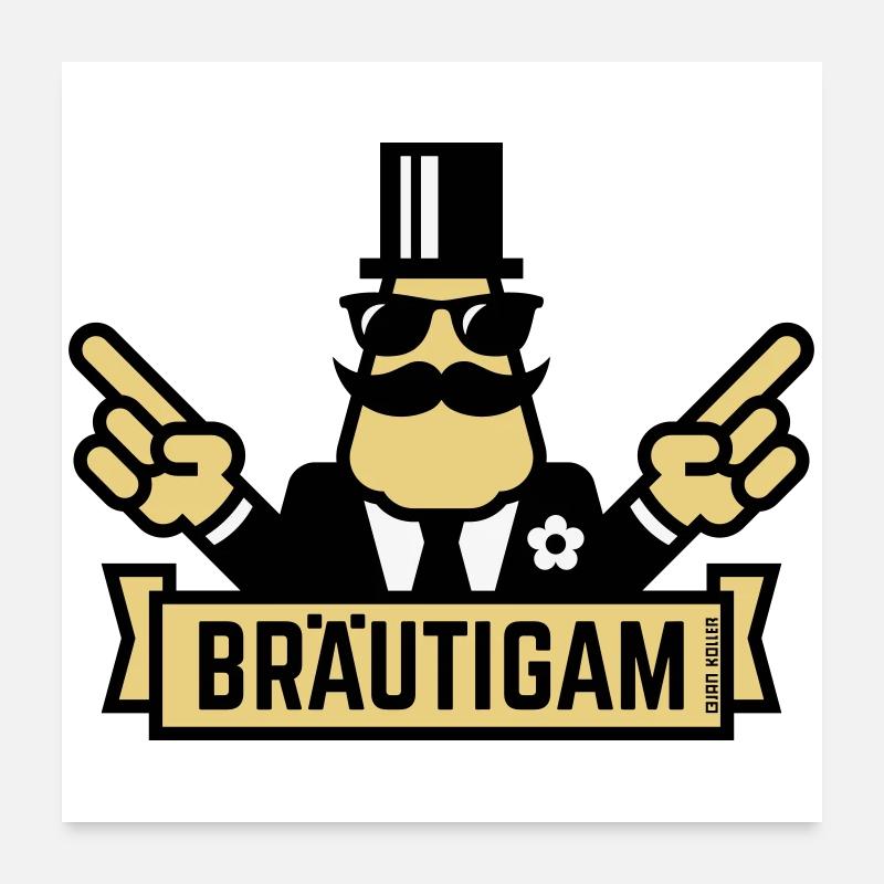 Bräutigam Handzeichen (Polterabend / JGA / 3C) Poster 60x60 cm