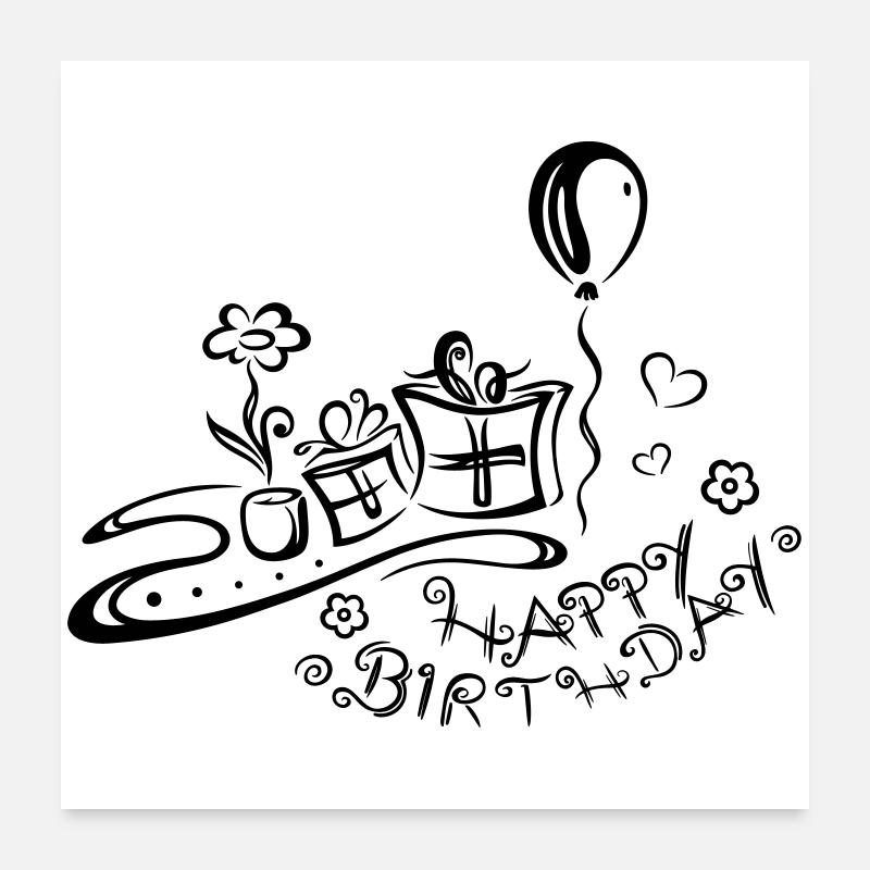 Verspieltes Happy Birthday Motiv mit Geschenken Poster 60x60 cm