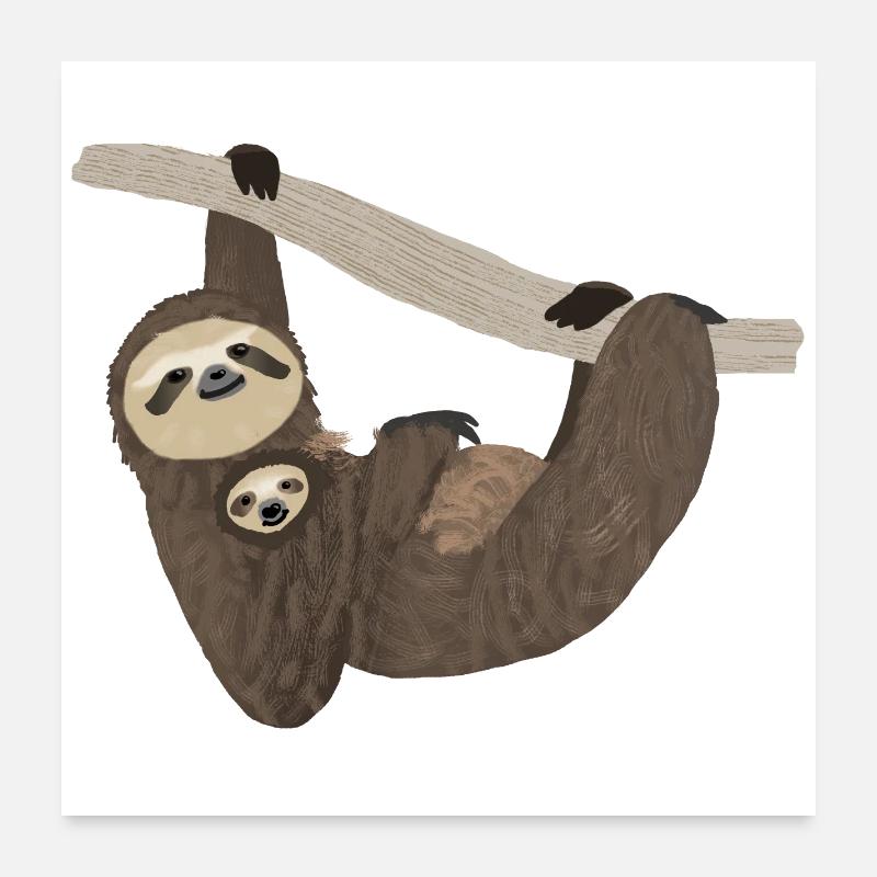 Sloth with baby, hand drawing Poster 24" x 24" (60x60 cm)