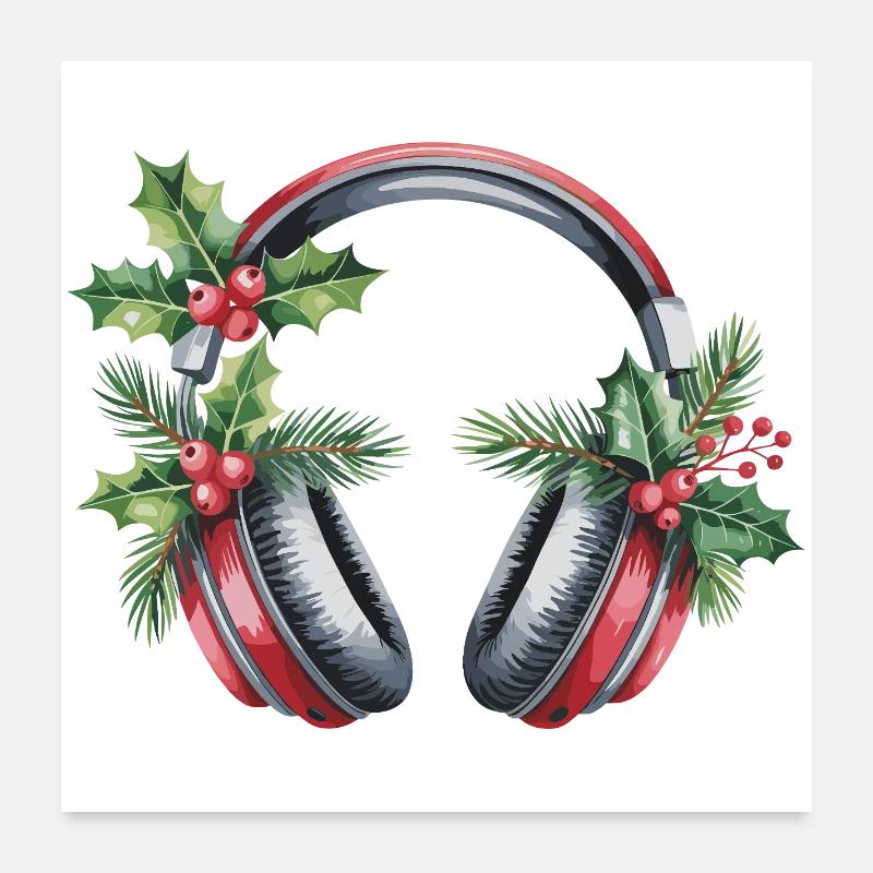 Weihnachtskopfhörer mit Tannengrün Poster 60x60 cm