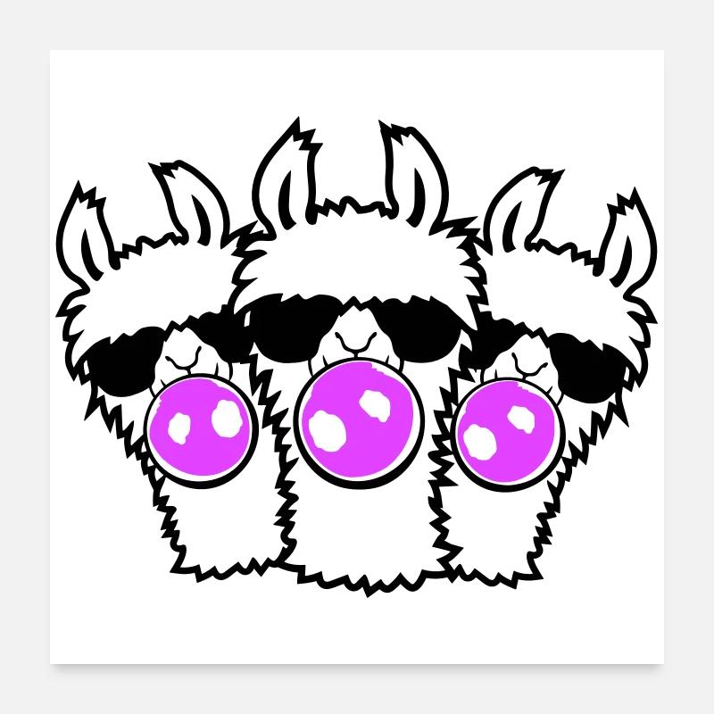 Three Llamas Bubblegum Sunglasses Squad Group Cute Poster 24" x 24" (60x60 cm)