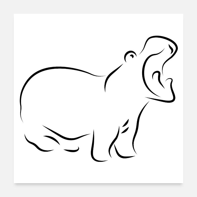 hippo - hippo with open beak around wilderness Poster 24" x 24" (60x60 cm)
