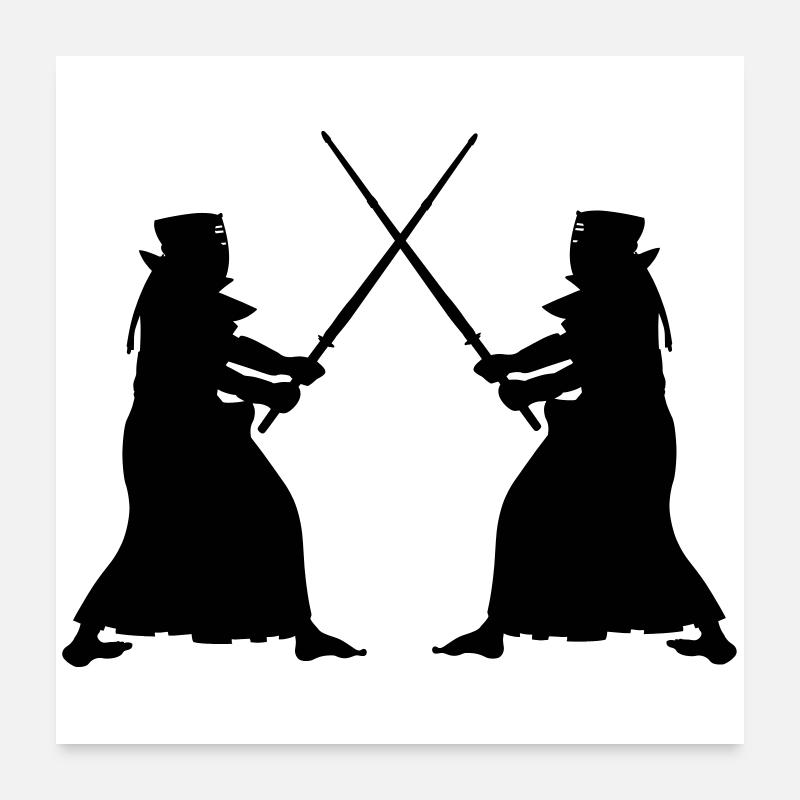 Kendo zwei Kendoka im Kampfmodus Schattenfiguren Poster 60x60 cm
