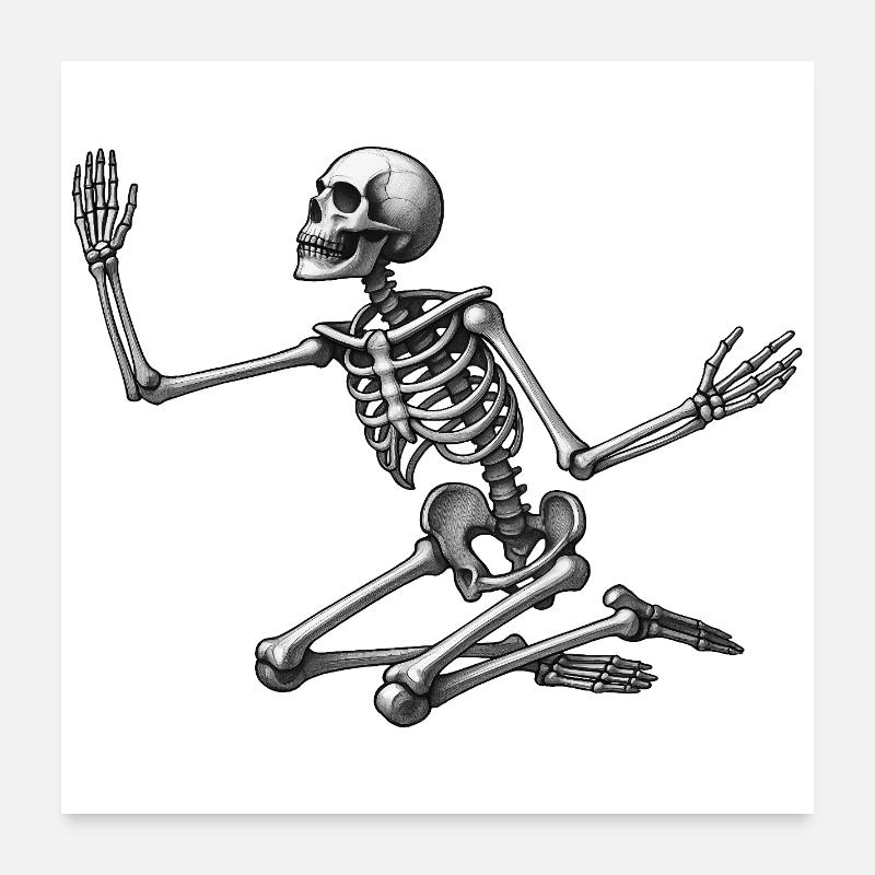KNEELING SKELETON - black & white Poster 60 x 60 cm