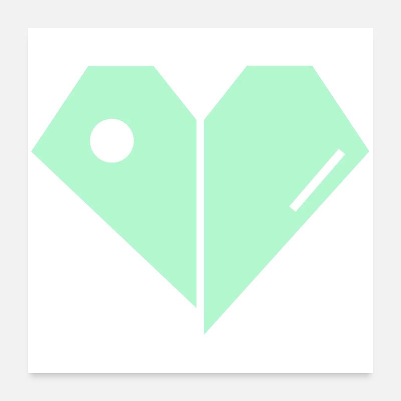 Mint Heart Split Minimaliste Poster 60 x 60 cm
