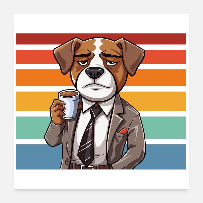 Un chien en costume devant des rayures rétro Poster 60 x 60 cm