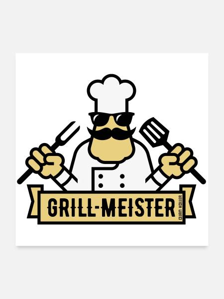 Grillmeister (Grilling / Barbecue / BBQ / 3C) - Poster 24" x 24" (60x60 cm) - white - Front
