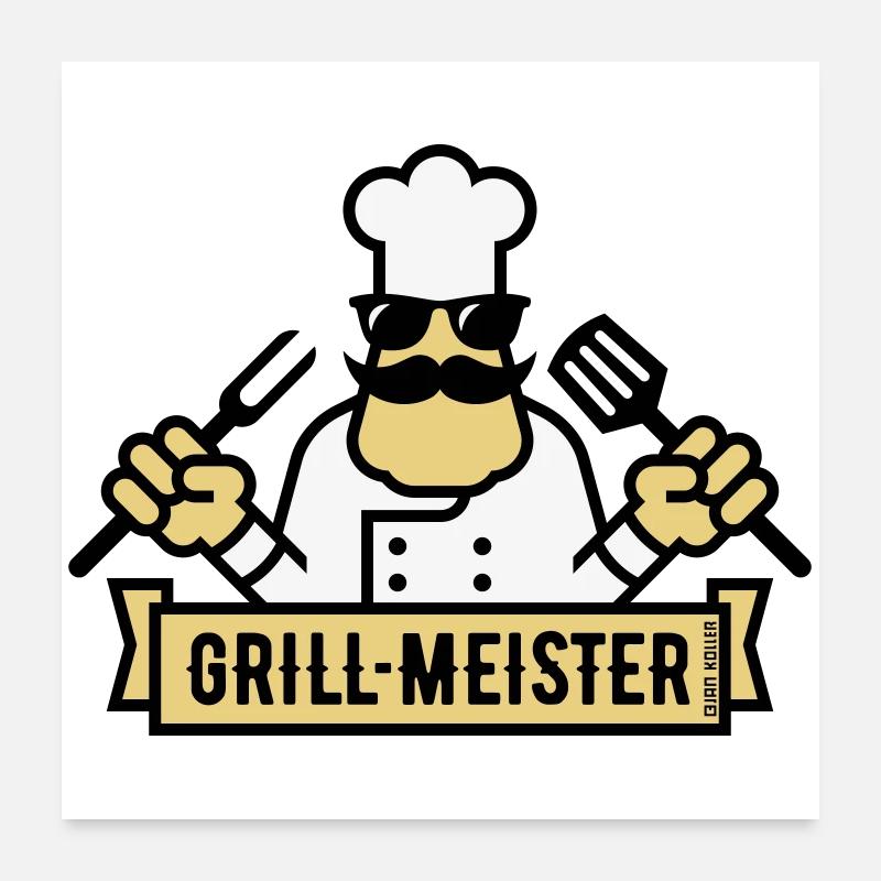 Grillmeister (Grillen / Barbecue / BBQ / 3C) Poster 60x60 cm