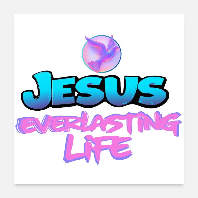 Jésus Vie éternelle Colombe Design chrétien Poster 60 x 60 cm
