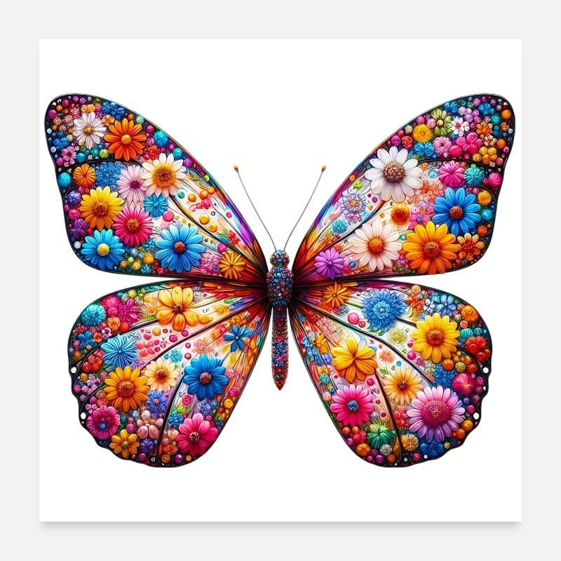 Butterfly decorated with flowers Poster 24" x 24" (60x60 cm)