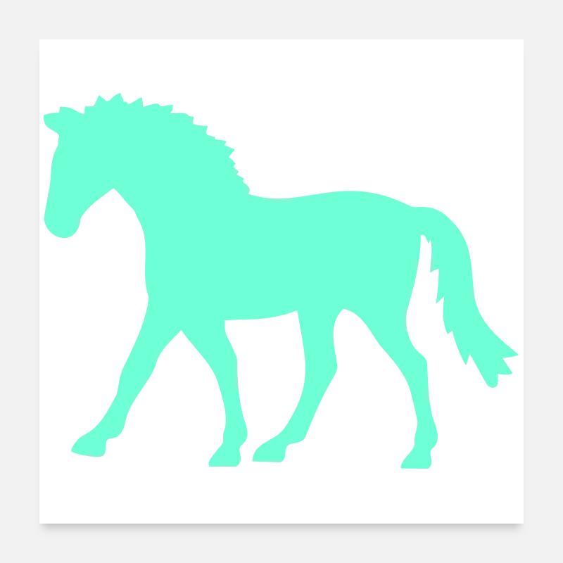 Silhouette de cheval contour course à pied cavalier équitation Poster 60 x 60 cm