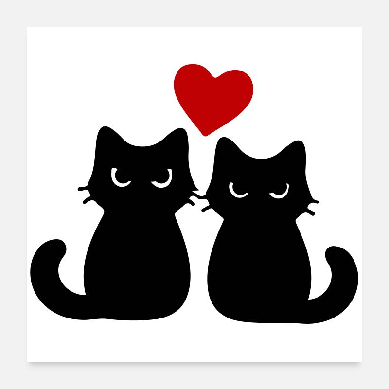 Couple de chats amoureux Poster 60 x 60 cm
