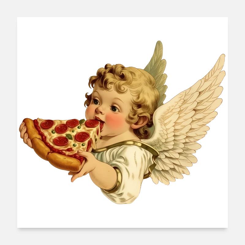 Pizza Cherub – Engelchen mit Pepperoni Poster 60x60 cm