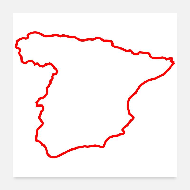 Spanien Kontur in Leuchtendem Rot Poster 60x60 cm