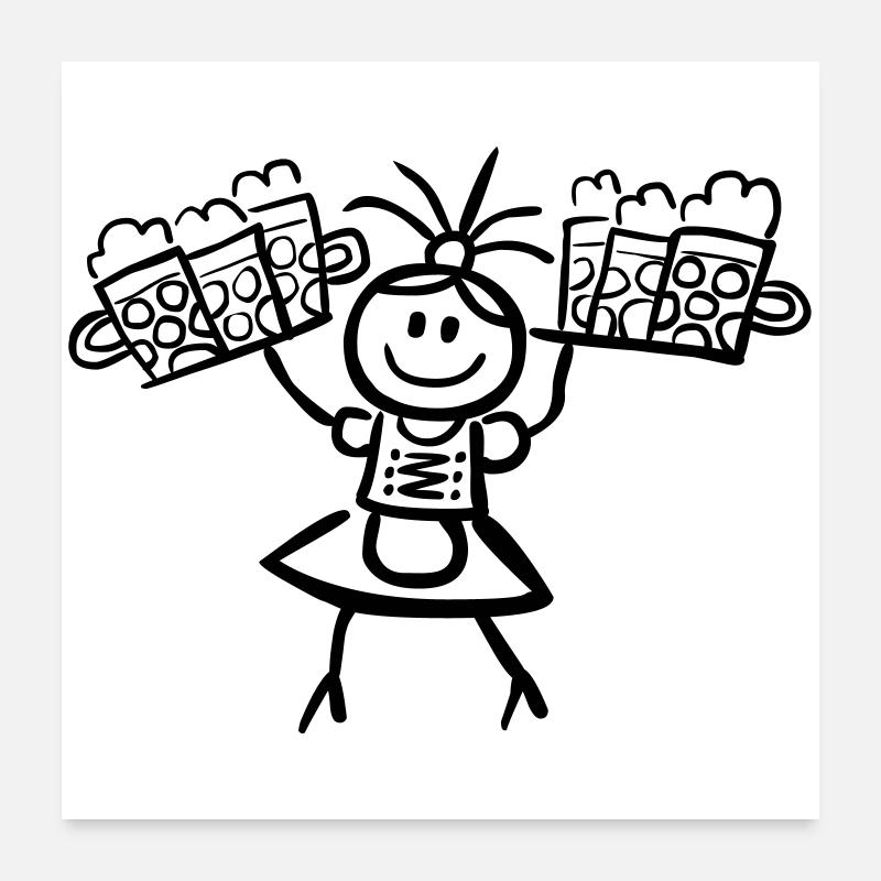 Kellnerin im Dirndl mit Biertablett Poster 60x60 cm