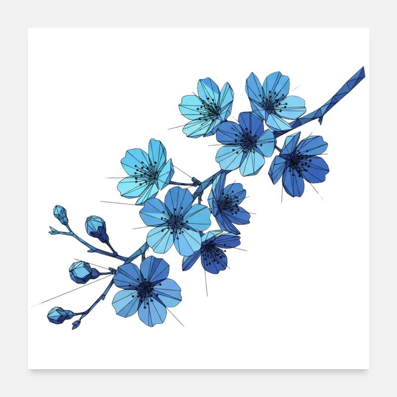 Branches géométriques de fleurs bleues Poster 60 x 60 cm