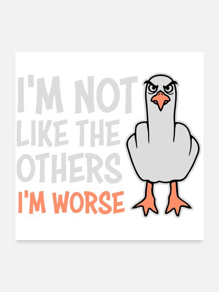 Mittelfinger Möwe Im Not Like The Others I'm Worse - Poster 60x60 cm - Weiß - Vorne