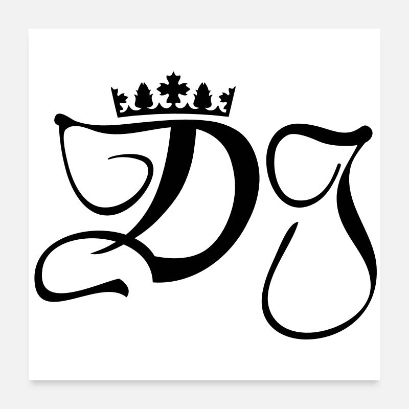 DJ- Discjockey- Monogramm mit Krone Poster 60x60 cm
