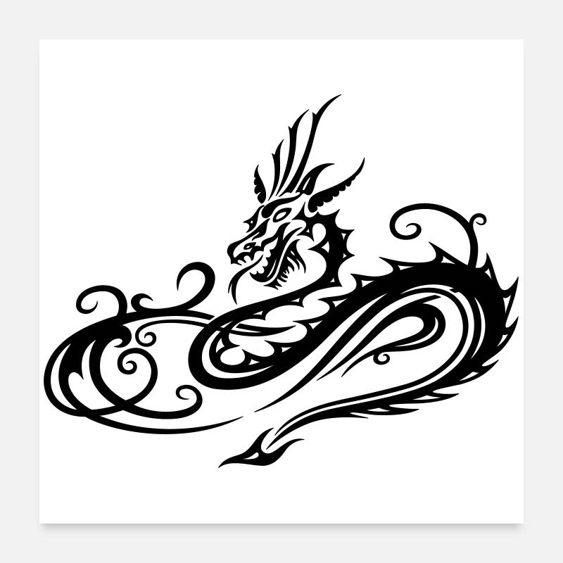 Tribal Drache in Herzform Motiv - Poster 60x60 cm - Weiß