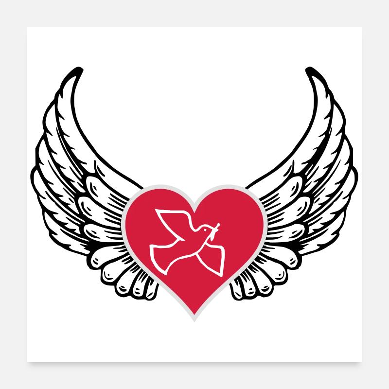 Colomba di pace cuore ala Poster 60x60 cm