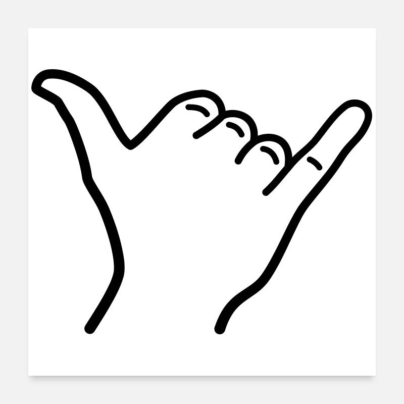 Shaka main icône contour surf hawaï salutation Poster 60 x 60 cm