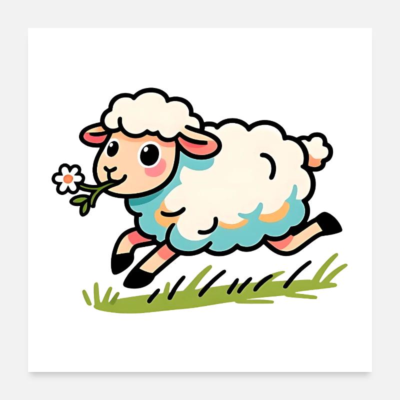 Agneau mouton dans le pré Poster 60 x 60 cm