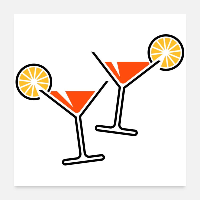 2 Cocktail Glasses / Cocktail / Martini + (Orange) Poster 24" x 24" (60x60 cm)
