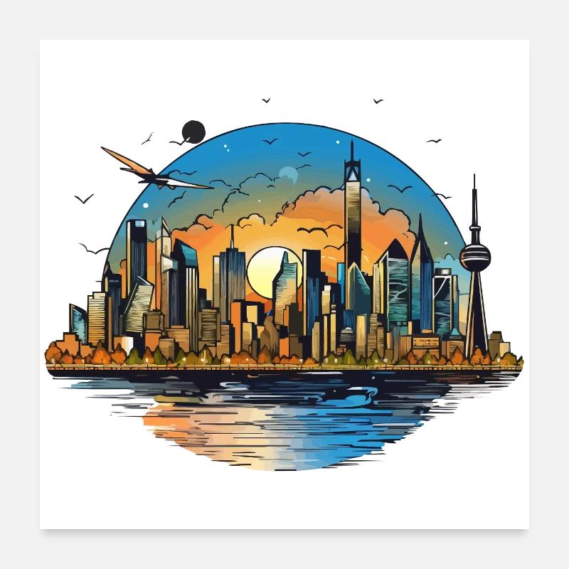 Sunset Skyline Reflection Poster 24" x 24" (60x60 cm)